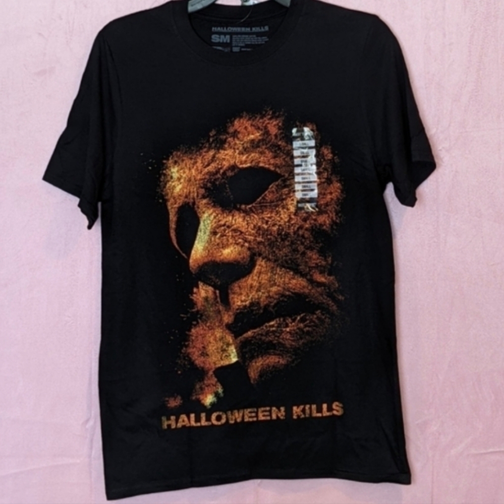 Hot Topic Halloween Kills Movie Poster Graphic Short Sleeve Tee Black and Orange
